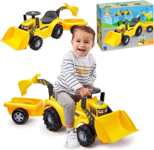 Ecoiffier traptractor met aanhanger, lader en graafmachine