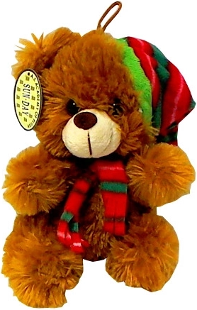 Pluchen teddybeer met muts en sjaal – kerstmotief