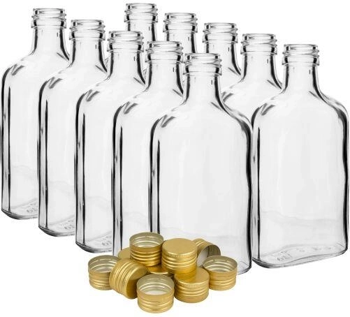 Glazen heupfles 200 ml met dop, transparant (verpakking 10 stuks)