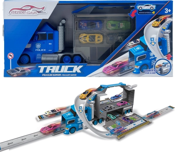 Politietruck 2-in-1 met 4 auto’s en verkeersborden