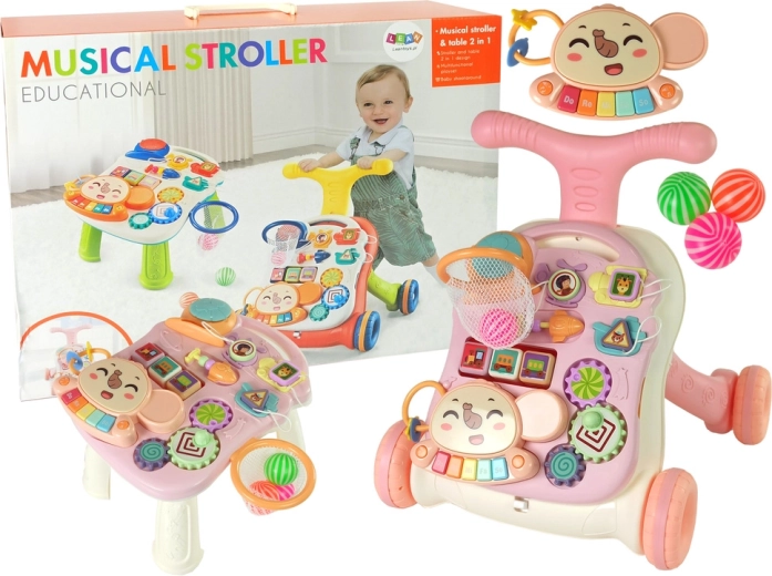 Interactieve looptrainer en speeltafel 2-in-1 roze