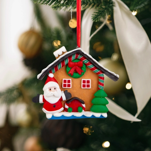 Kerstdecoratie met magneet 2-in-1: peperkoekhuisje met de kerstman