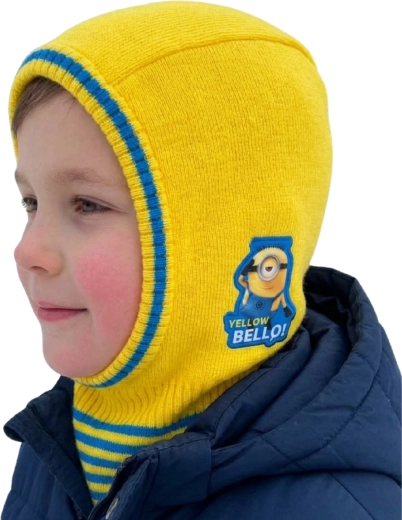 Gele wintermuts met gezichtssjaal voor kinderen van Minions
