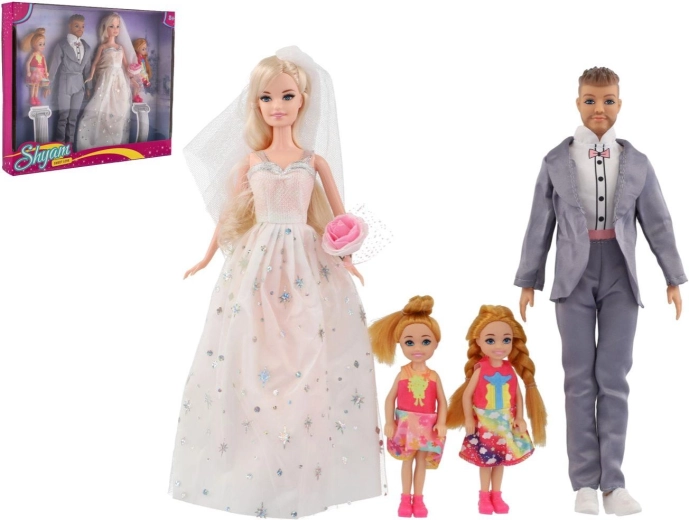 Poppen set met bruid, bruidegom en kinderen