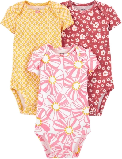 Carter's meisjesrompers met korte mouw pink/yellow, 3 stuks