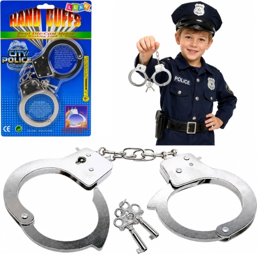 Metalen politiehandboeien met sleutels voor kinderen, zilver