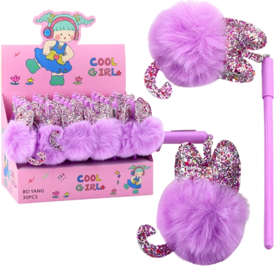 Lang gelpen met paarse pompon