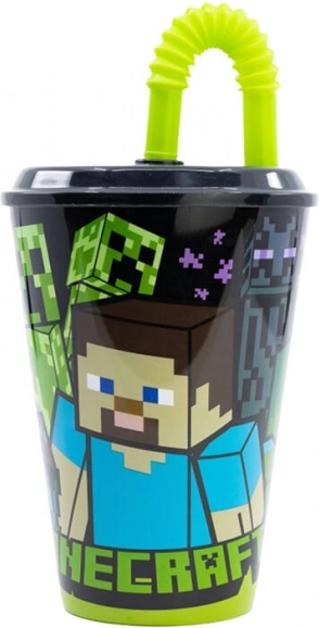 Waterbeker met rietje voor kinderen STOR 40430 430 ml Minecraft (zwart)