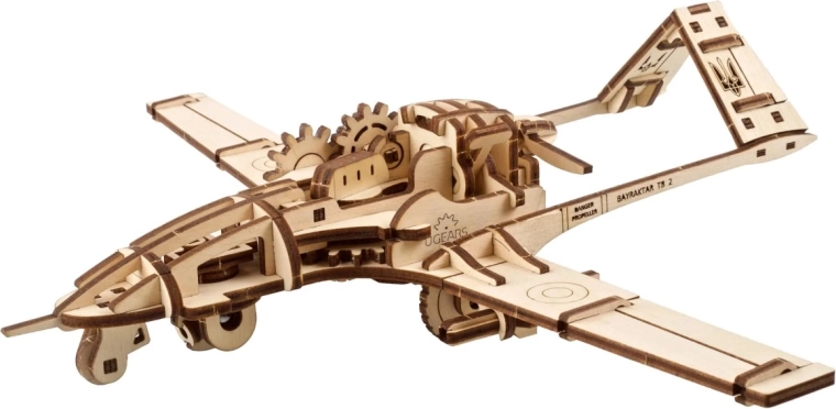 Ugears 3D houten mechanische puzzel gevechtsdrone Bayraktar TB2