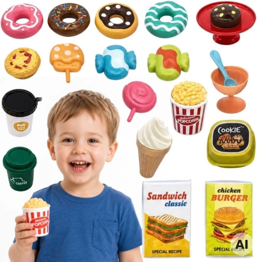 Woopie set met snoepjes en desserts voor een kindercafé 30 delen