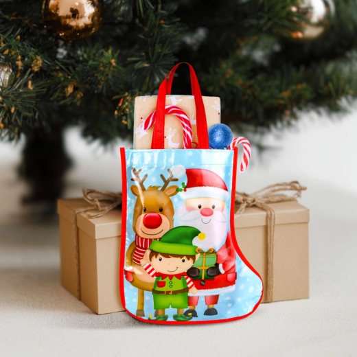 Blauwe kerstcadeautas in de vorm van een laars 33 cm