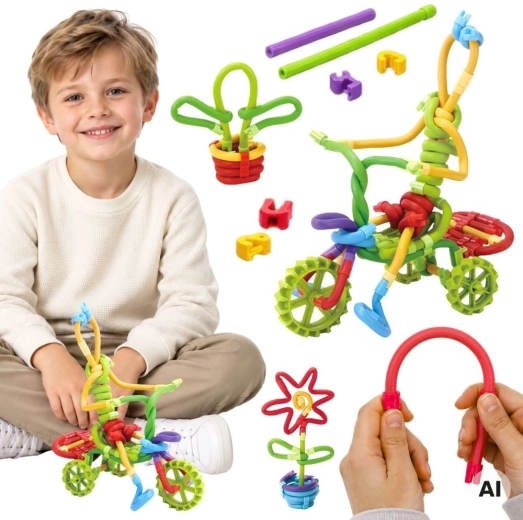 WOOPIE creatieve 3D-bouwset met flexibele stokjes, 85 onderdelen