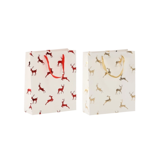 Kerstcadeautas met rendieren, crème, 18 × 24 × 8 cm