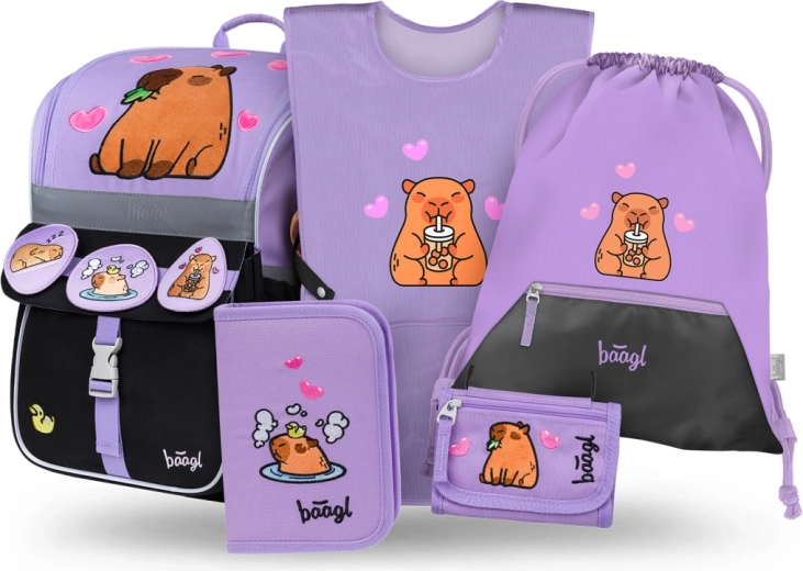 baagl schoolset zippy capibara – boekentas, etui, zak, schort en portemonnee