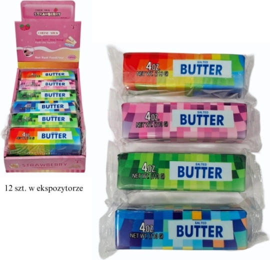 Anti-stress knijpspeeltje in de vorm van een boterkubus