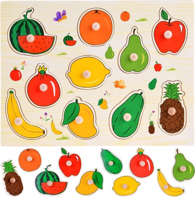 Houten insteekpuzzel fruit met handgrepen (10 stukjes)