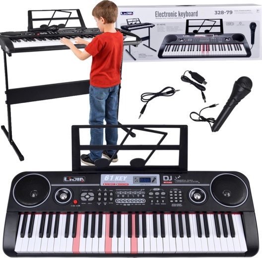 Elektronisch keyboard met 61 verlichte toetsen met standaard en microfoon