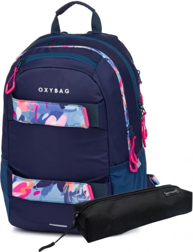 Studentenrugzak en etui OXY Sport Bloemen Blauw