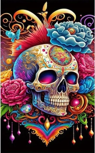 Diamant schilderen Schedel met bloemen Halloween 30 × 40 cm