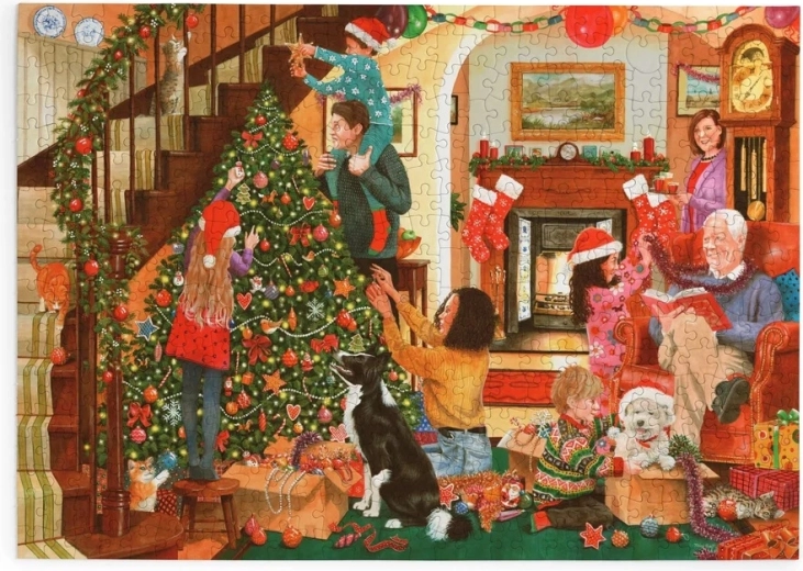Puzzel Een kerstboom versieren met 500 extra grote stukjes