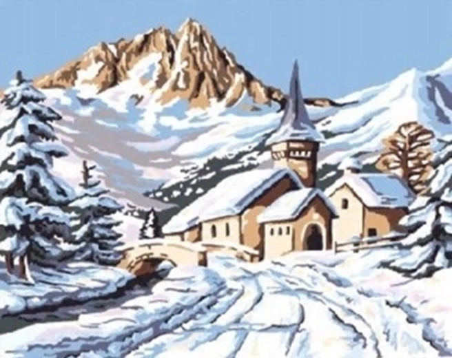 Norimpex Schilderen op nummer besneeuwde hut in de bergen 40 × 50 cm