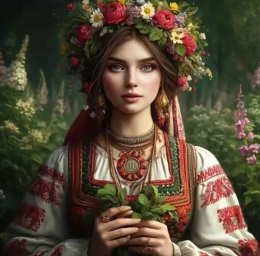 Diamant schilderen – Slavische vrouw met bloemen 30 × 40 cm