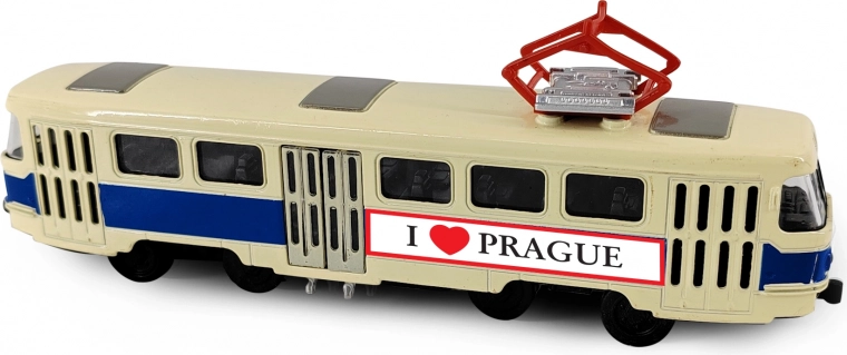 Metalen retrotram PRAGUE T3 16 cm met openslaande deuren