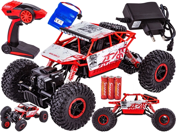 RC auto rock crawler 2,4 GHz 1:18 rood
