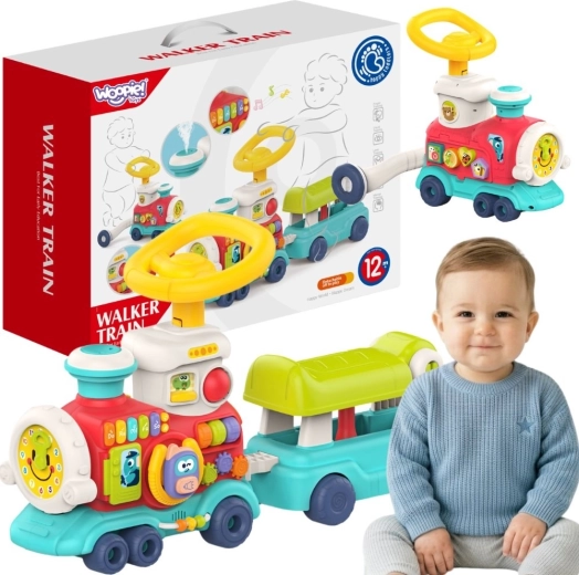 Woopie Baby interactieve locomotief 2-in-1 duwloopwagen en loopfiets met stoom