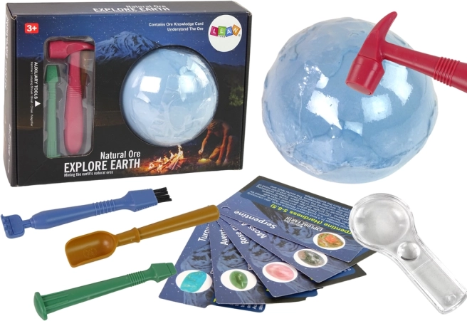 archeologische opgravingsset met mineralen en educatieve kaartjes