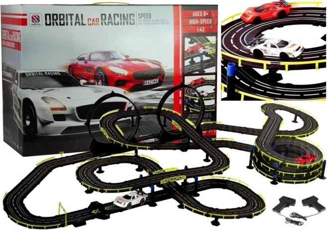 Slotcar-racebaan met auto's en controllers