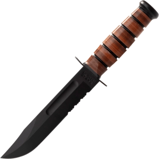 Tactisch mes KA-BAR USMC met gedeeltelijk gekartelde snede, leren handgreep en schede