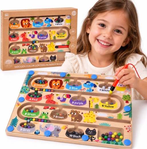 Houten magnetisch doolhof Zoo voor het leren van kleuren en tellen