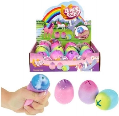 Knijpei ei/slijm met eenhoorn anti-stress rubber 6 cm 3 kleuren 12 stuks in doos