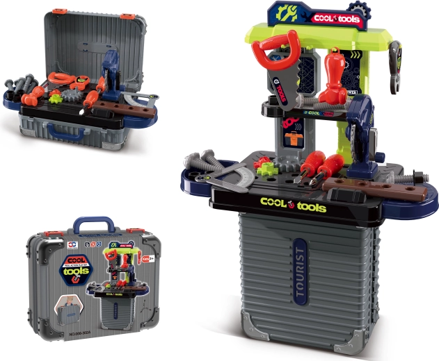 2-in-1 kleine koffer en kinderwerkbank met gereedschap