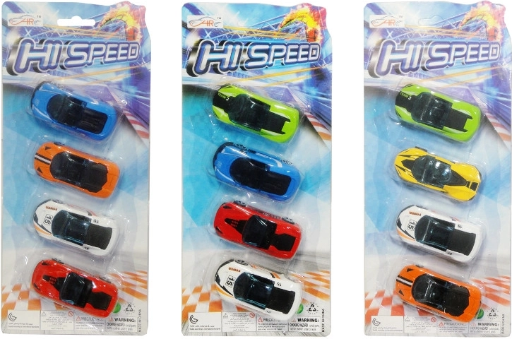 Set van 4 metalen raceautootjes