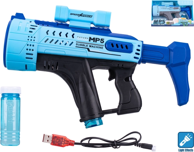 Bellenblaaspistool MP5 blauw met lichteffect 44 cm