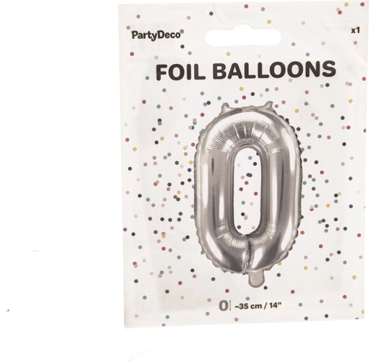 Folieballon cijfer 0 zilver 35 cm