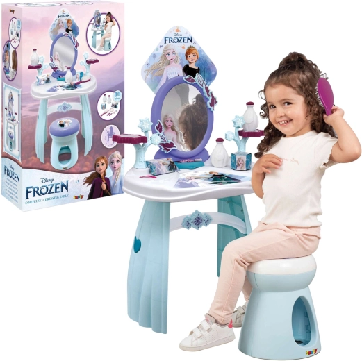 Outlet Disney Frozen kaptafel met krukje en spiegel 2-in-1 + 10 accessoires – beschadigde verpakking