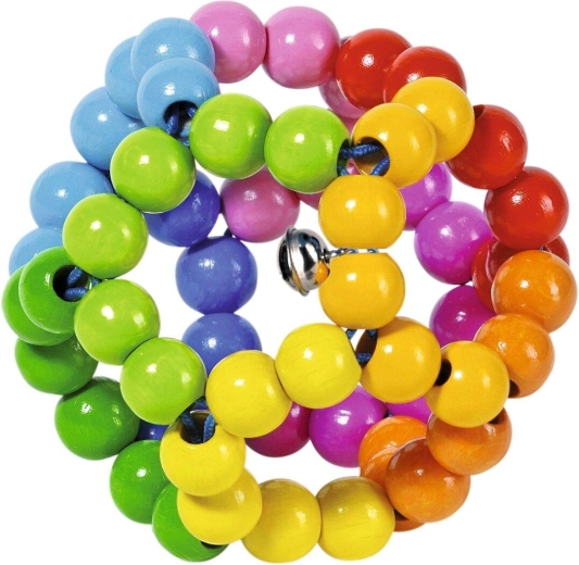 Houten voelring met elastisch regenboogballetje