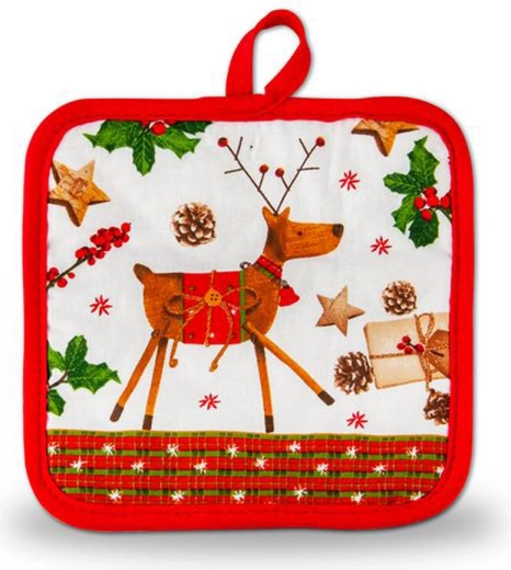 Kerst katoenen pannenonderzetter TORO, 17 × 17 cm, mix van motieven