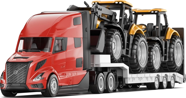 Siku Super trekker Volvo VNL 860 met oplegger en JCB-tractoren