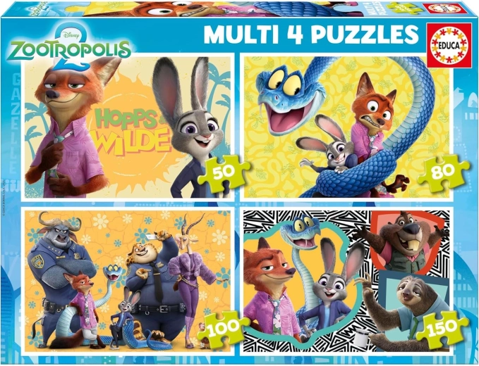 Educa puzzel Zootropolis 4-in-1 – progressieve kinderpuzzels (50, 80, 100 en 150 stukjes)