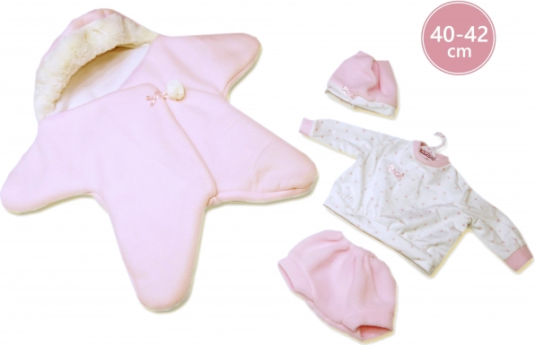 Kleding voor babypop NEW BORN 40–42 cm – roze set met fleece in stervorm Llorens