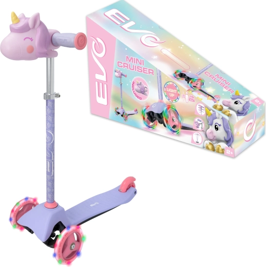 EVO Light Up Mini Cruiser kinder driewielstep met LED-wieltjes Eenhoorn