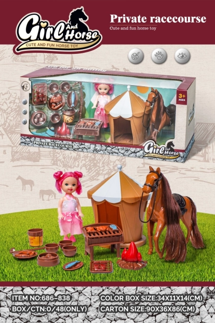 Speelset met paardje, pop en accessoires