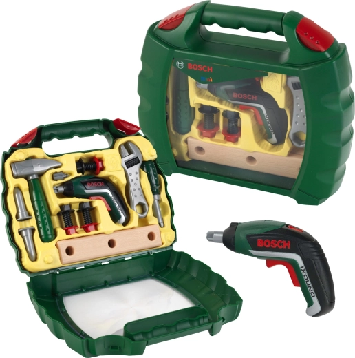 Kinder gereedschapskoffer met BOSCH gereedschap en accu-schroevendraaier Ixolino II