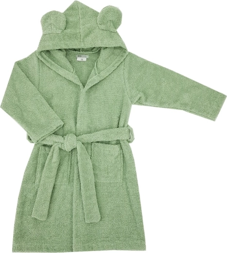 Eko kinderbadjas van katoen met capuchon en oortjes olive green (maat 92–98)