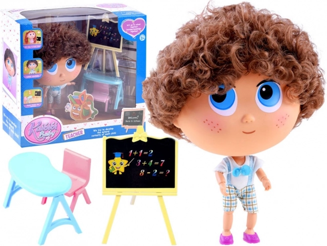 Pop docent Tymek – schoolspeelset met bord en tafeltje – Blauw