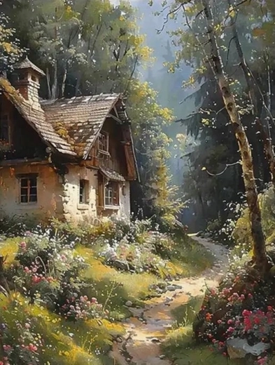 Norimpex Schilderen op nummer Hut aan een bosweg 40 × 50 cm